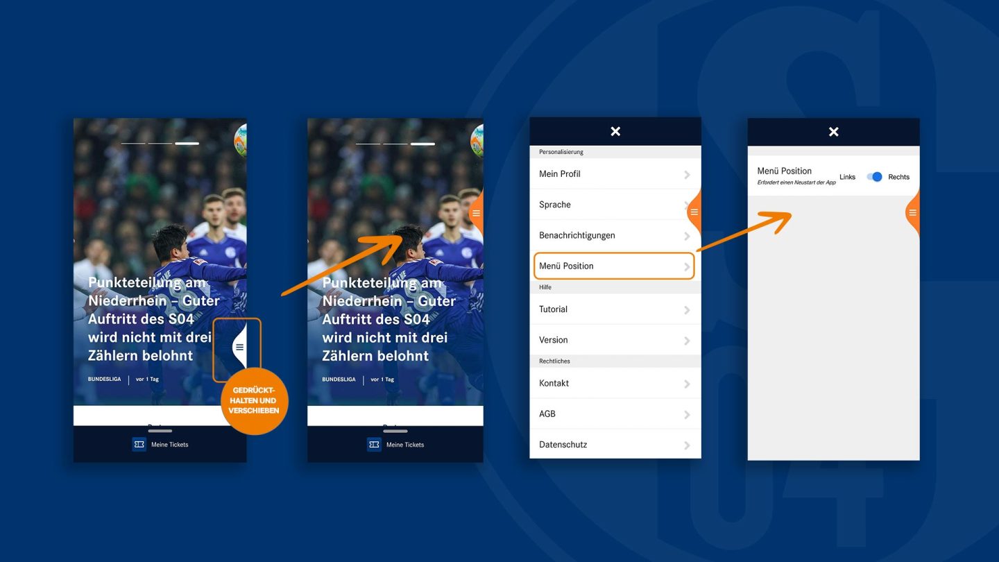 Schalke 04 App - verschiebbarer Menü-Button