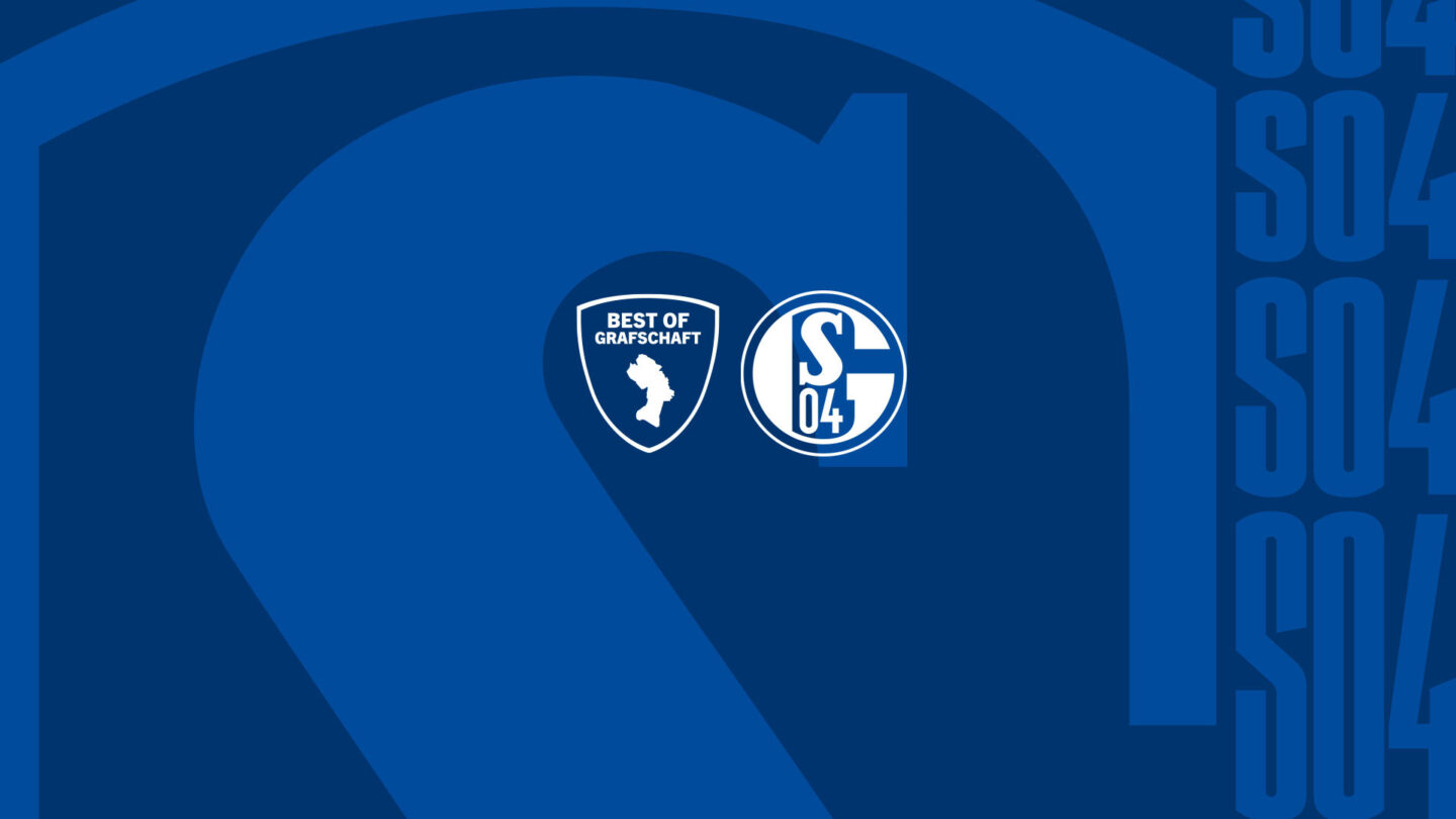 Schmuckgrafik auf blauem Hintergrund mit den Logos von Best of Grafschaft und dem FC Schalke 04