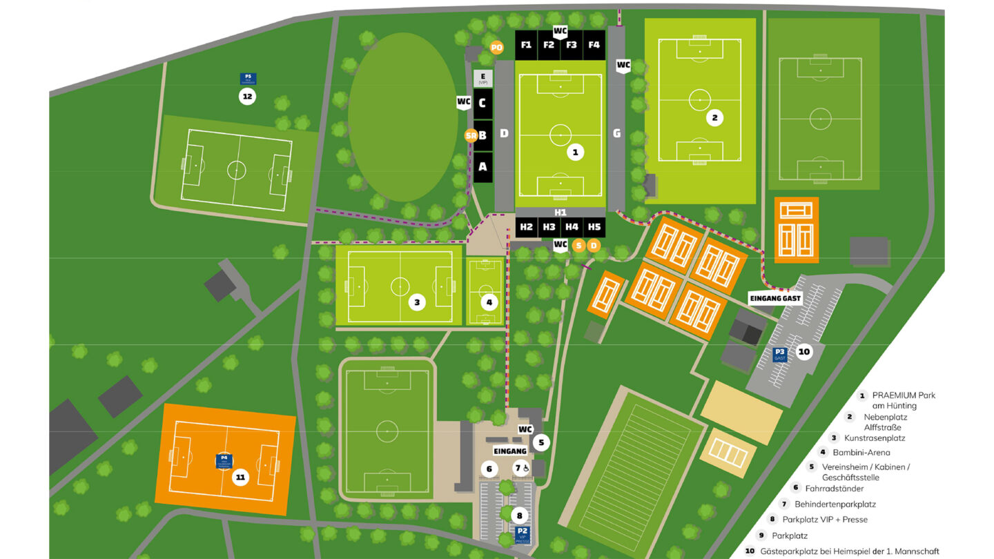 Lage- und Parkplatzplan des Stadions am Hünting
