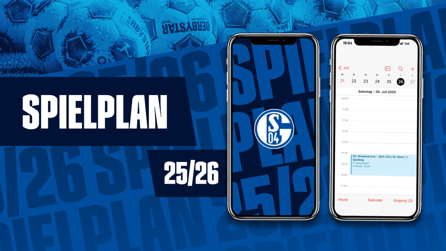 Schmuckgrafik: Darstellung zweier Smartphones - auf dem linken ist ein S04-Logo zu sehen, auf dem rechten ein Kalendereintrag.