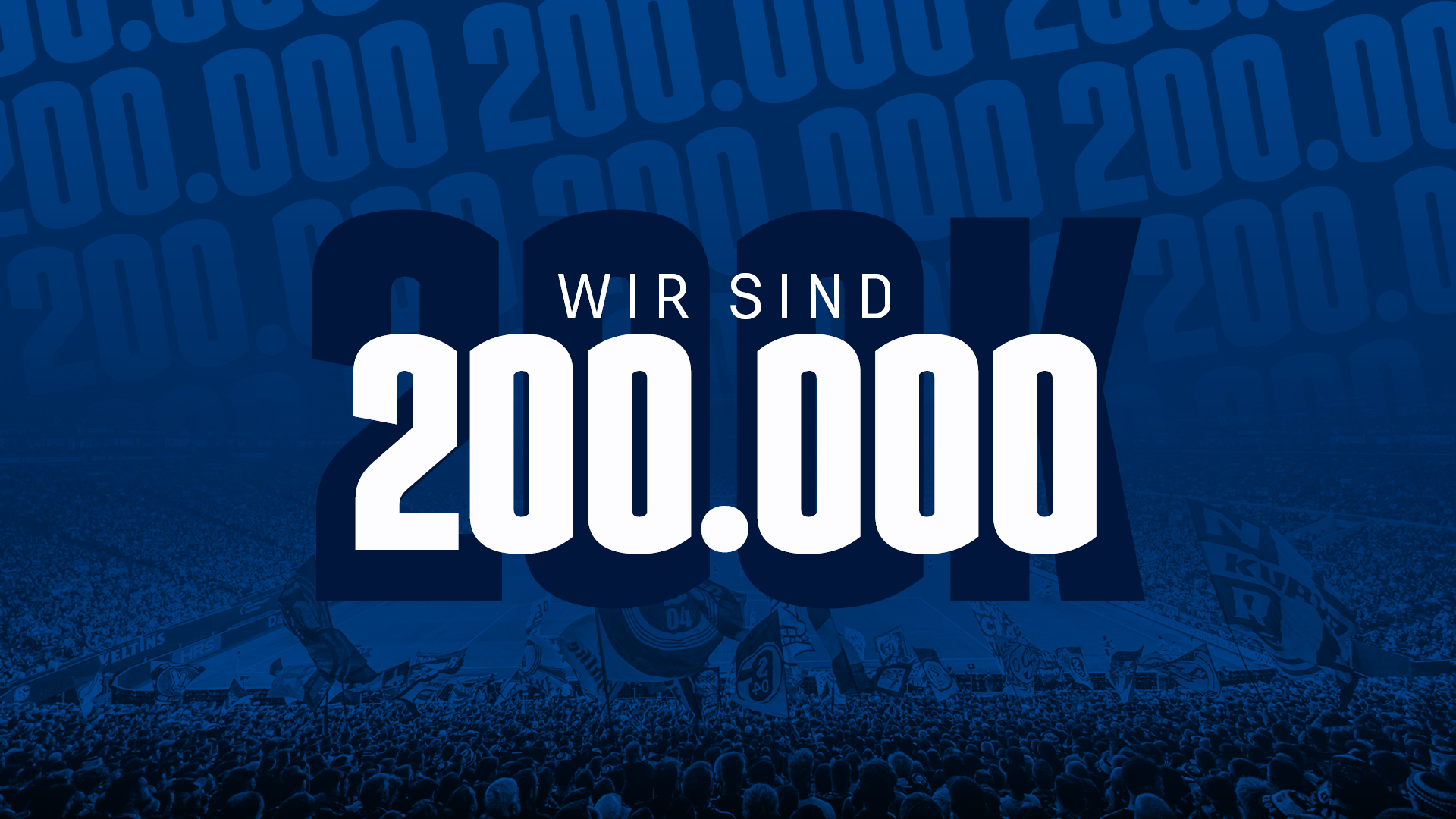Blaue Grafik mit dem Schriftzug Wir sind 200000